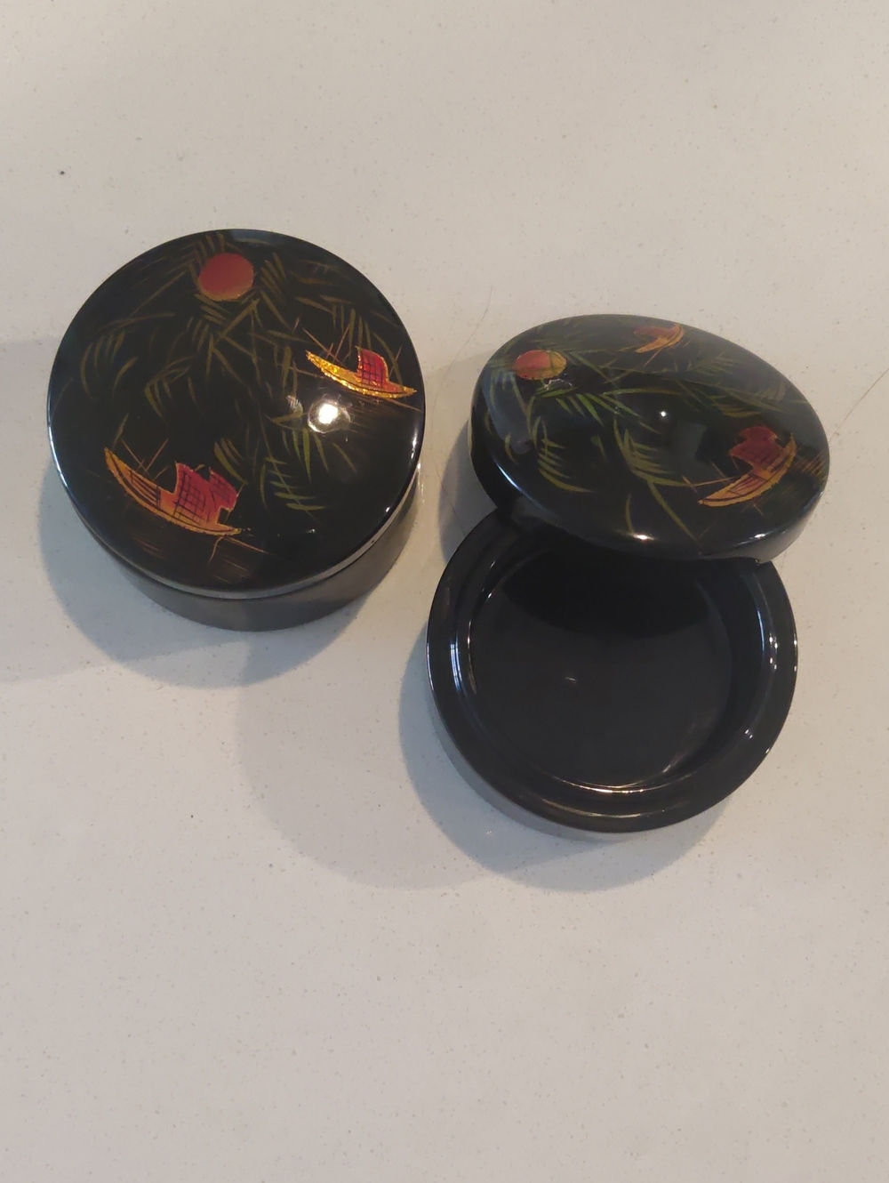 Lacquered Two Small Trinket/Pill Boxes...New